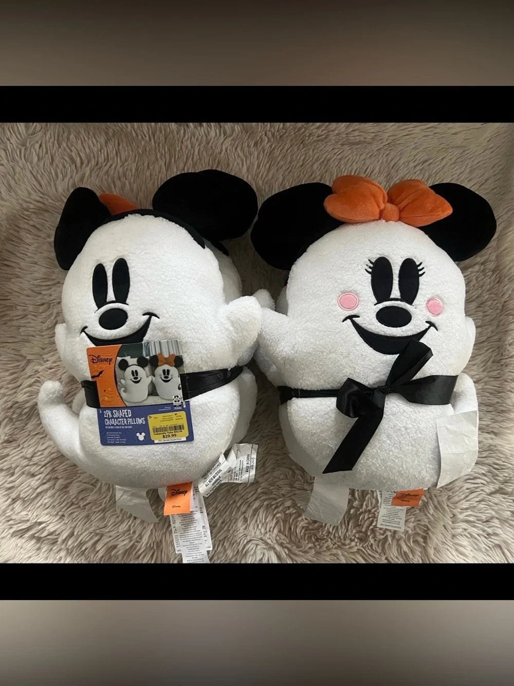 NEW Disney Halloween Mickey & Minnie Ghost Sherpa Pillows (1 of ea) VIRAL